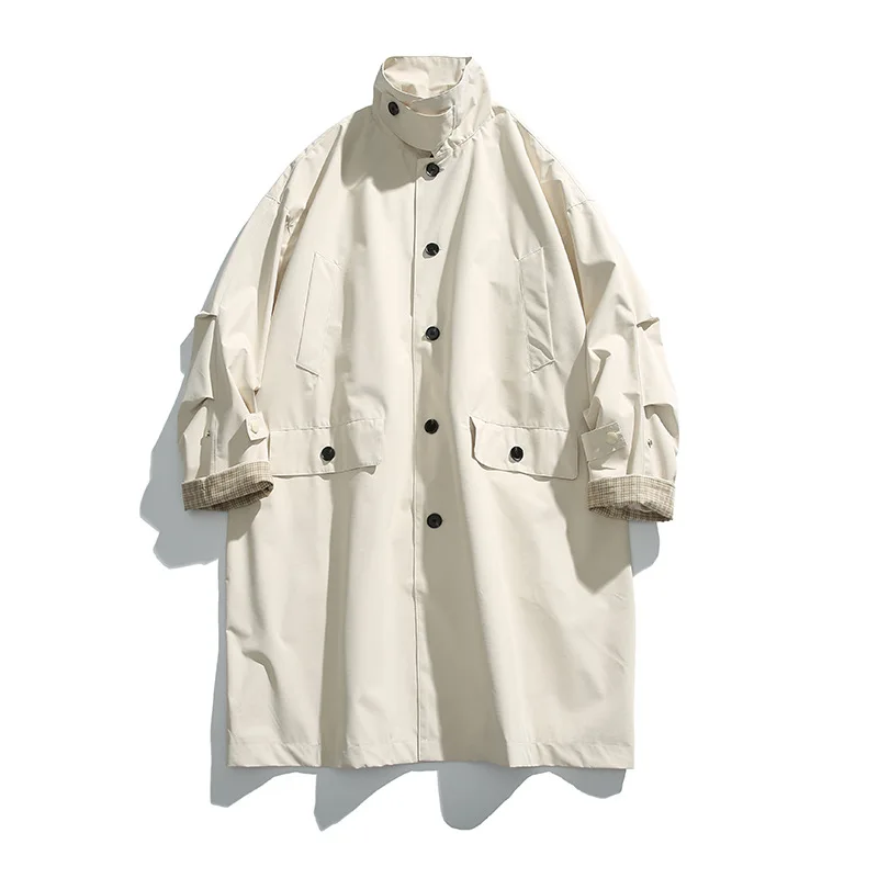 Japanese Style Autumn Trench Coat While Daily Casual Luxury Stand Up Collar Jacket Outwear Loose Windbreaker for Men and Women