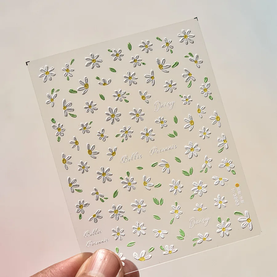 1pc White Daisy Flower Embossed 3D Sticker Spring Summer Nail Stickers Nail Art Decoration Manicure DIY Decals nail stickers nail art tools nail art decoration nail decals