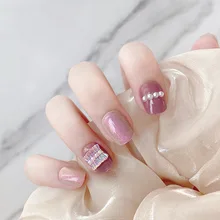 

Autumn and Winter New Hot Selling Fashion Fake Nail Patch Cat's Eye Nail Piece Lovely Student Skirt Pearl Wear Armor