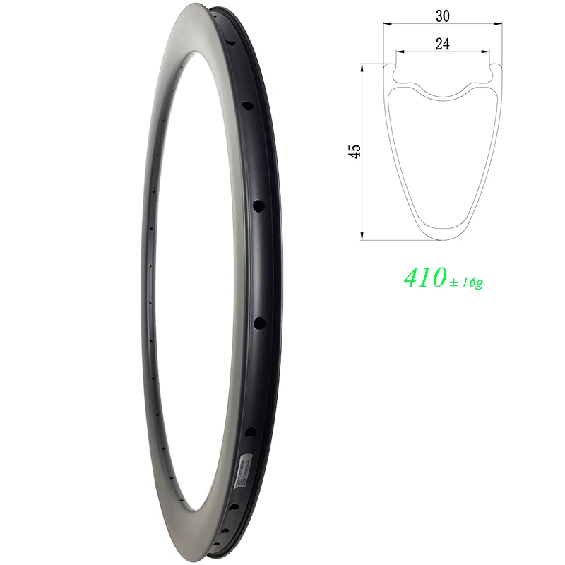 410g Sl 700c 45mm Clincher Tubeless Off Road Disc Carbon Rim Hook Bead