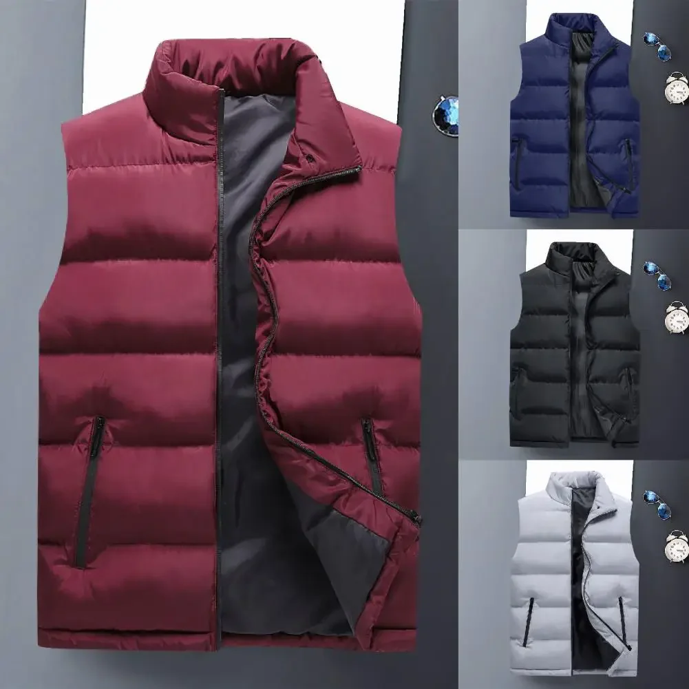 Description Picture 3 of itemBreathable Men Vest Large Pocket Polyester Warm Thick Men Waistcoat Antifreeze Zipper Comfortable Men Vest