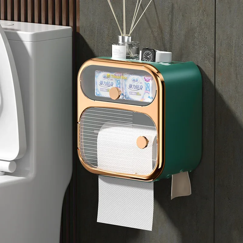 Wall Mounted Toilet Paper Holder Waterproof Paper Towels Holder Shelf Storage Box Toilet Roll Bathroom Organizer Shelf