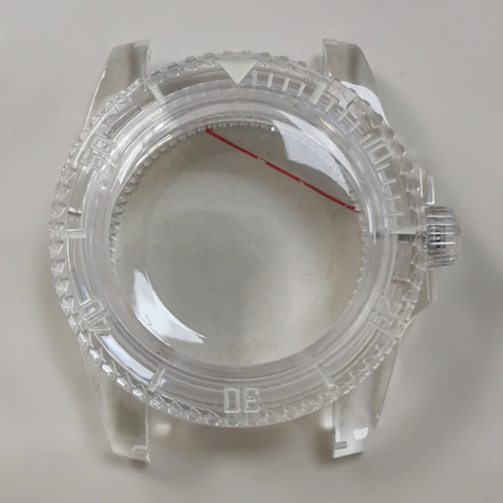 40mm Transparent Plastic Case Acrylic Mirror Green Luminous Watch Case for 8215 8200 821A and Mingzhu 2813 Automatic Movement