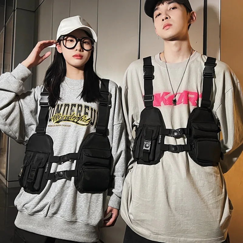 Unisex Brust Pack Mode Kugel Hip Hop Weste Streetwear Taschen Funktionale  Taktische Brust Tasche Schwarz Taille Pack Frauen Brust Rig tasche