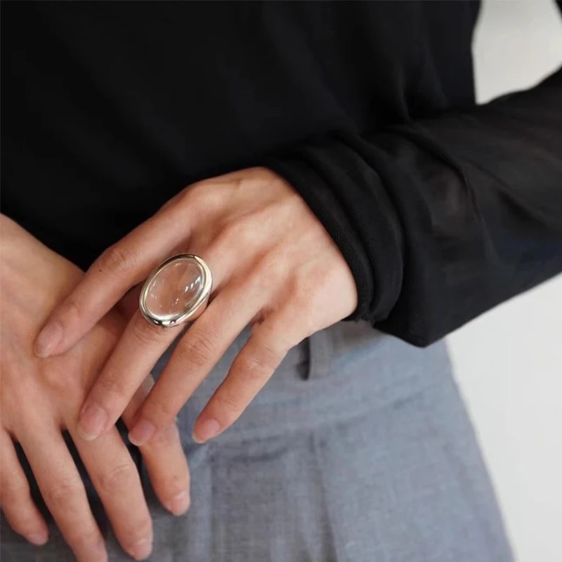 Crystal rings Foxanry silver color ellipse crystal rings for women simple exaggerated elegant vintage temperament engagement jewelry gifts
