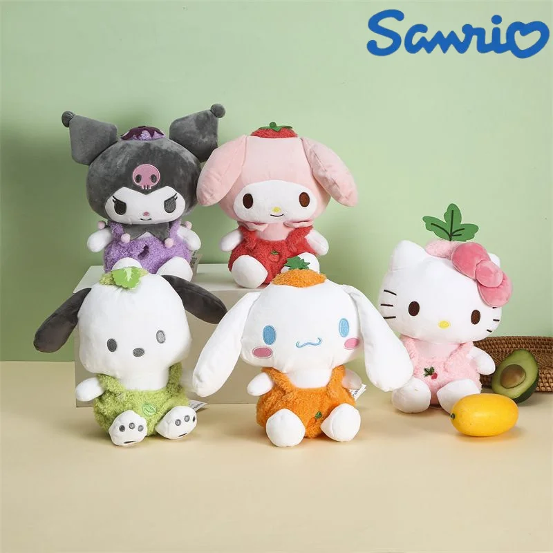 

Новинка Kawaii аниме Sanrioed серии овощей Hello Kitty Kuromi Cinnamoroll плюшевые куклы комната фотоигрушка девочка дети рождение