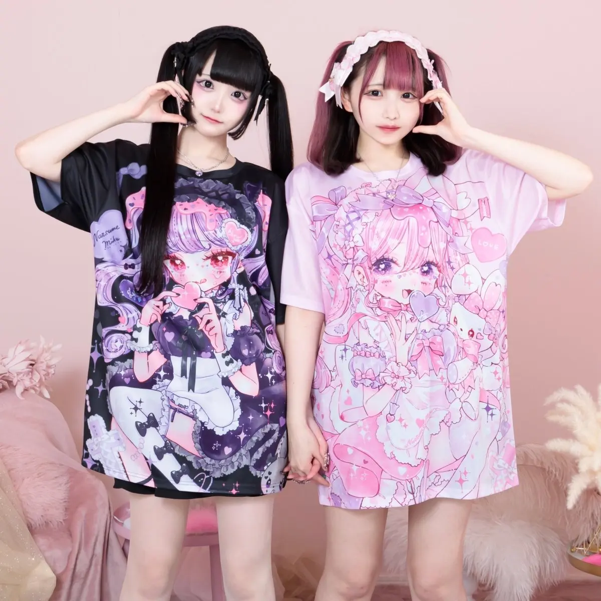 2026 Spezieller japanischer Landmine-Style Anime-Druck Lockerer Kurzarm Zweiteiler für Erwachsene/Kinder Y2K Harajuku Subkultur Lockerer T-Shirt