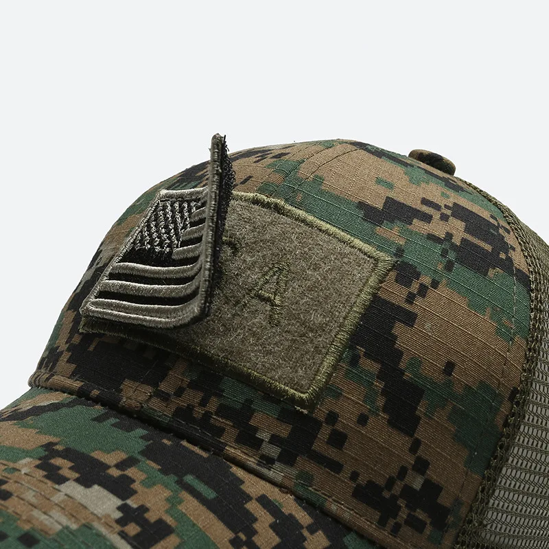 Gorra de béisbol de camuflaje con bandera americana para hombre, sombrero con visera ajustable y elegante, táctica transpirable para exteriores, Montañismo