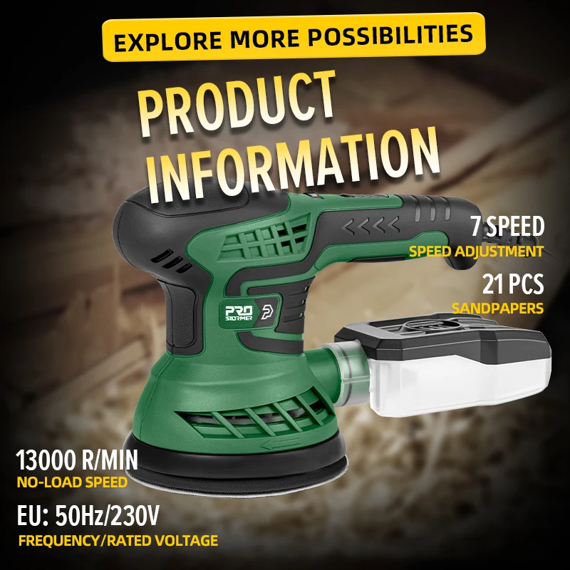 PROSTORMER 400W Electric Sander Machine with 7-Speed Transmission 125mm Sanding Pad Dust Collector And 21pcs Sandpapers Set 3