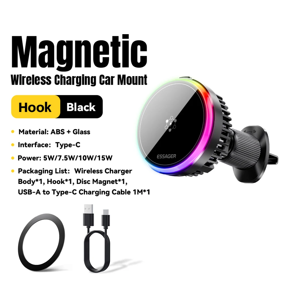 Essager Cooling Magnetic Car Wireless Charger with 15W Fast Charging and 360° Rotation