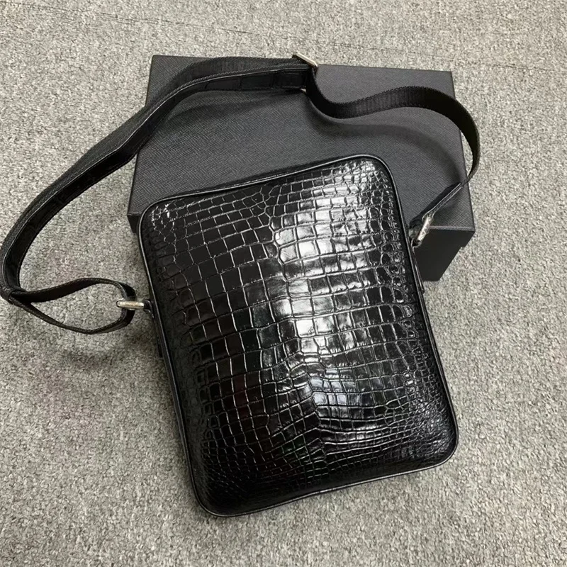 

Authentic Fancy Crocodile Skin Men's Small Cross Shoulder Bag Genuine Exotic Alligator Leather Male Black Flap Purse