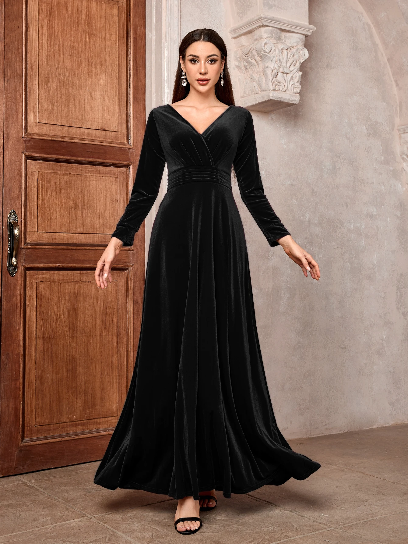 slim fit dress slacks Octavia Gold Draping Crystal Corset High Slit Velvet Gown (Archive Sal