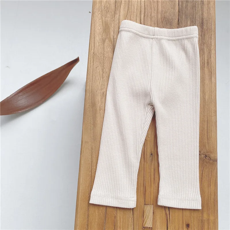 2023 Autumn New Baby Solid Ribbed Leggings Cotton Toddler Tights Casual Trousers Infant Girl Bottoming Pants Kids Clothes