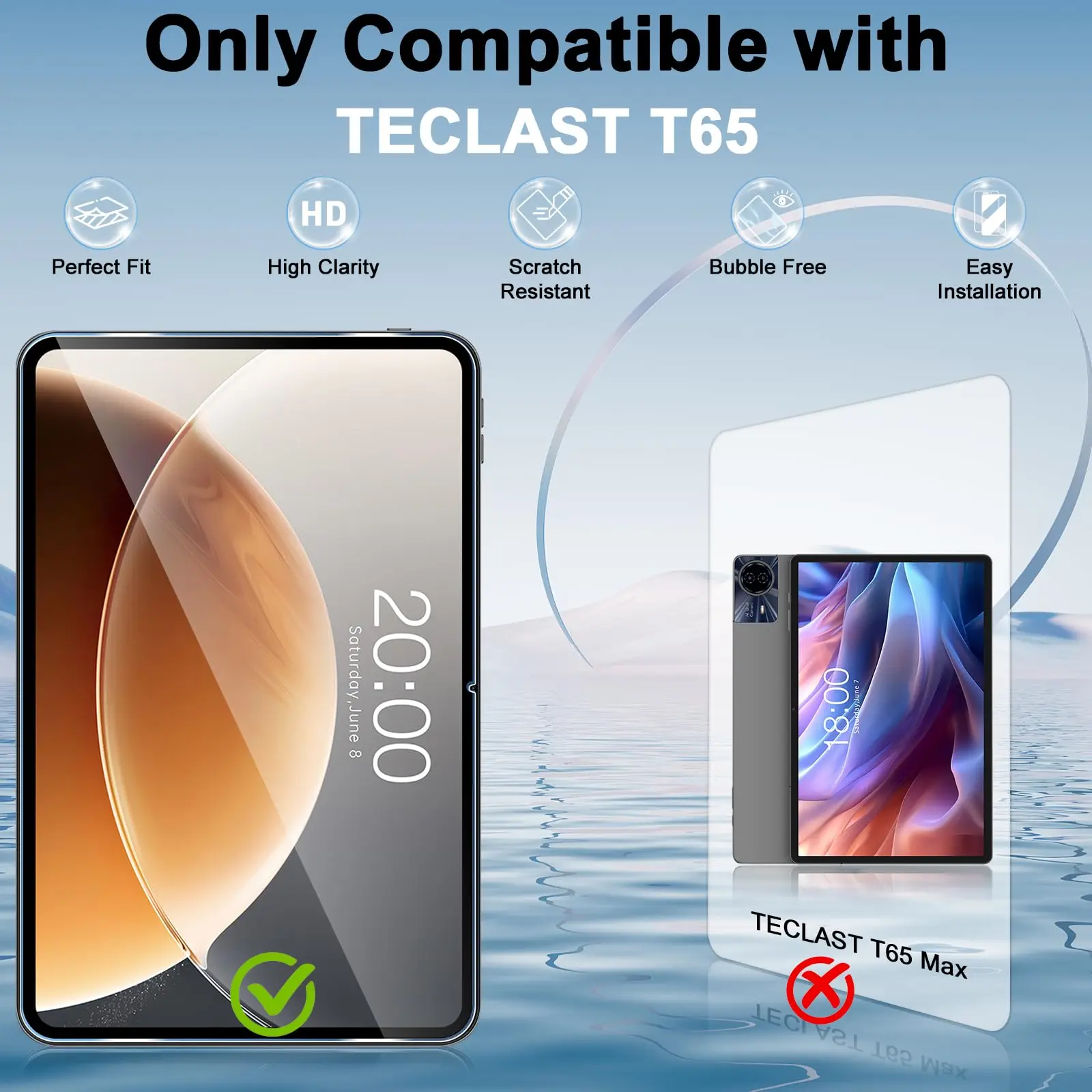 Enhanced Tablet Screen Protector - 13.4 HD Clear Tempered Glass, 9H Hardness, Anti-Scratch, Anti-Fall