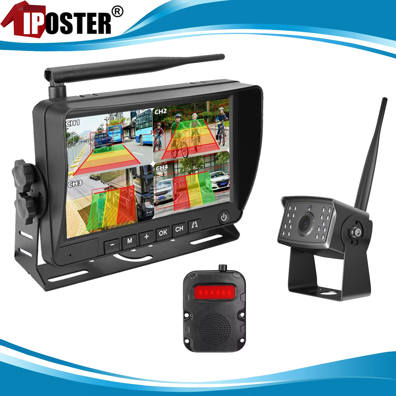 iPoster Wireless 7" Smart Blind Spot Radar BSD Alarm Truck DVR Monitor ...