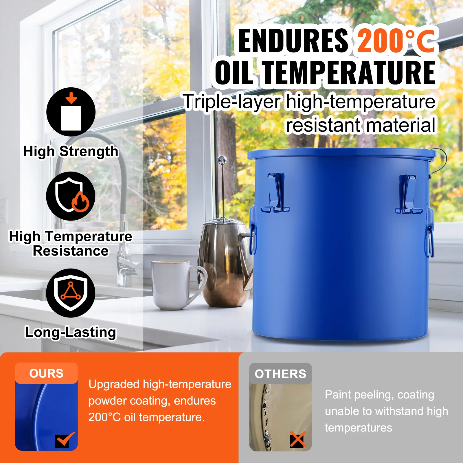 VEVOR Fryer Grease Bucket 8 Gal Oil Disposal Caddy Carbon Steel Fryer Oil Bucket with Rust-Proof Coating Transport Container