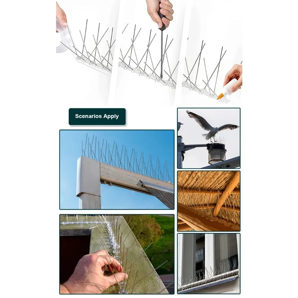 12Pcs Pigeon Spikes Stainless Steel Bird Repeller Set Deterrent Anti Bird Pigeon Squirrel Cats Repellent Garden Fence Roof bird repellent