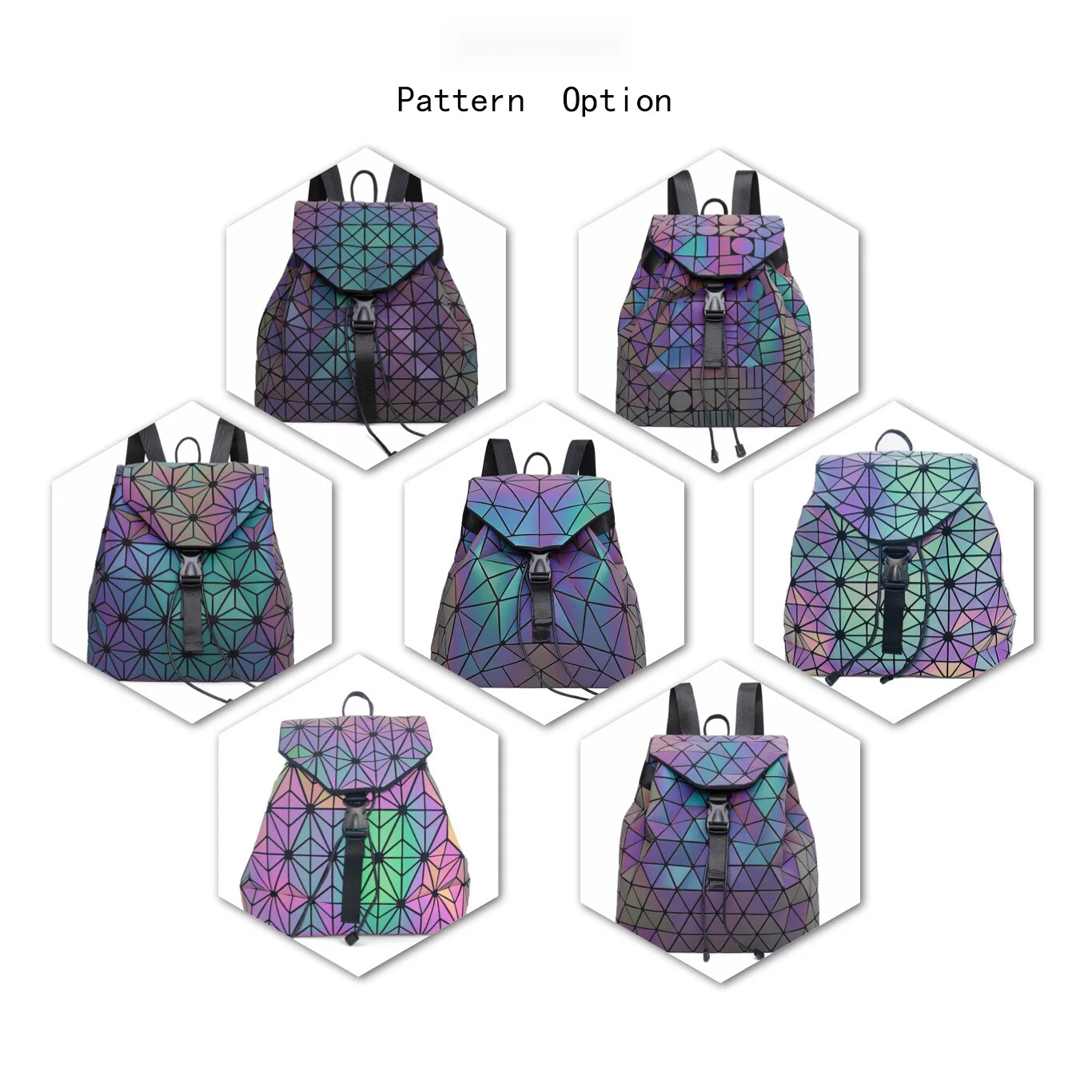 Leuchtender Doppelschulter-Computerrucksack für Männer und Frauen mit geometrischem Rautengittermuster_voghion.com