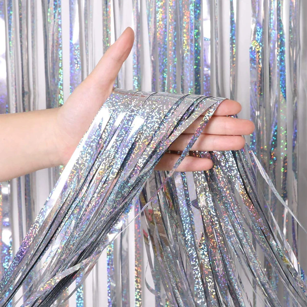 Shimmering Metallic Tinsel Foil Fringe Curtain For Party Decor 13