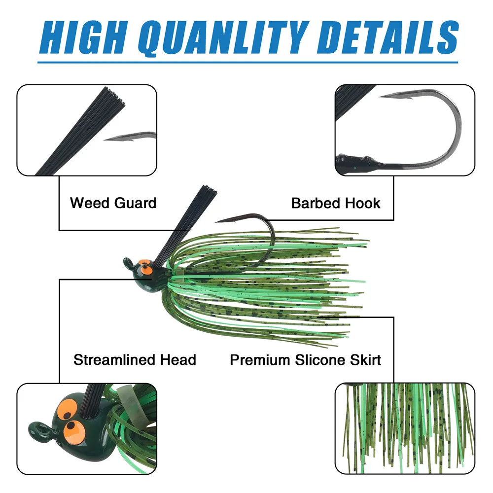 B&U 1pc 3/8oz 1/2oz Bass Weedless Football Jig Silicone Rubber Jig Skirt  Sharp Hook Flipping Jig Artificial Bait for Bass