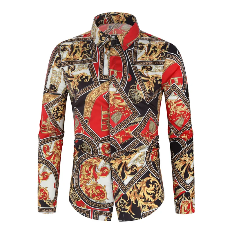 thumbnail image 1 of Camisa informal ajustada de estilo étnico distintivo nacional para hombre, blusas clásicas, camisas de manga larga con cuello vuelto, ropa de vestir, 1 of 5