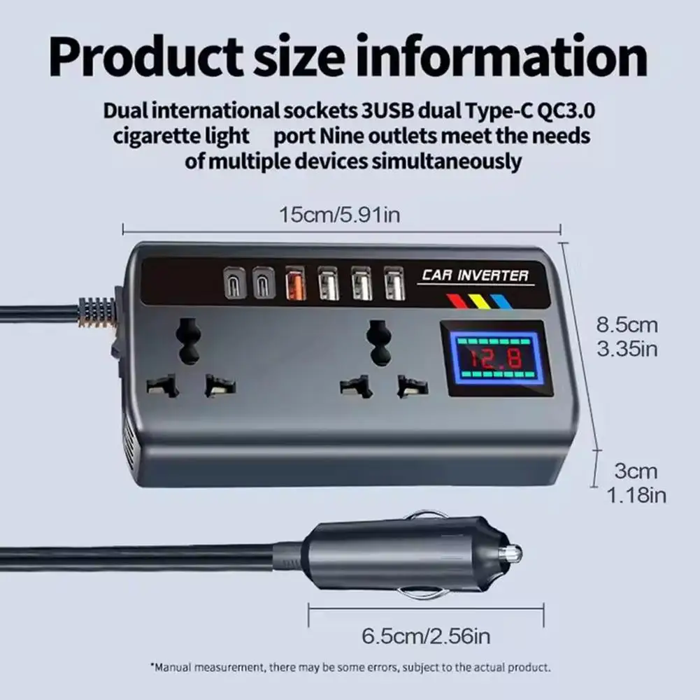 자동차 인버터 변환기 12V/24V 220V 고속 충전 포트 휴대용 자동차 충전기 인버터 3 USB 포트 차량용 인버터