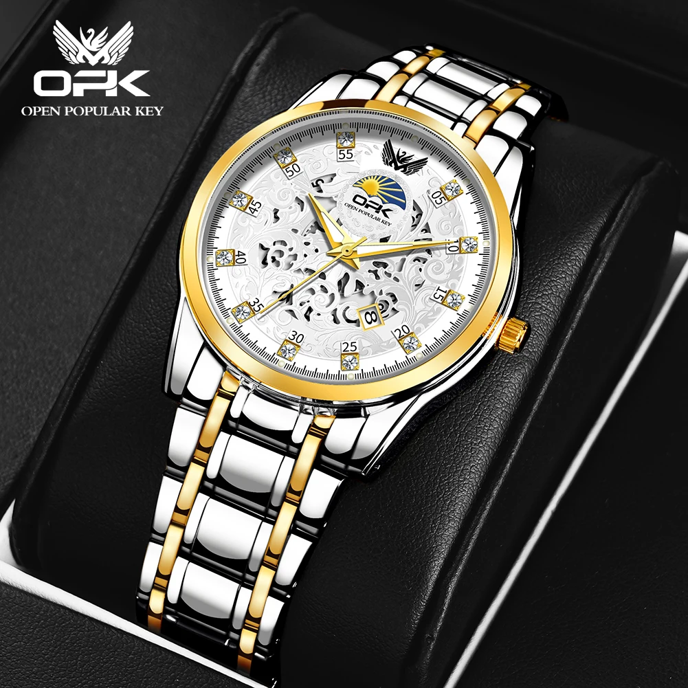 

OPK 8149 Quartz Men's Watch Fashion Classic Luxury Vintage Dial Waterproof Steel Strap Luminous Watches For Men relógio pulso