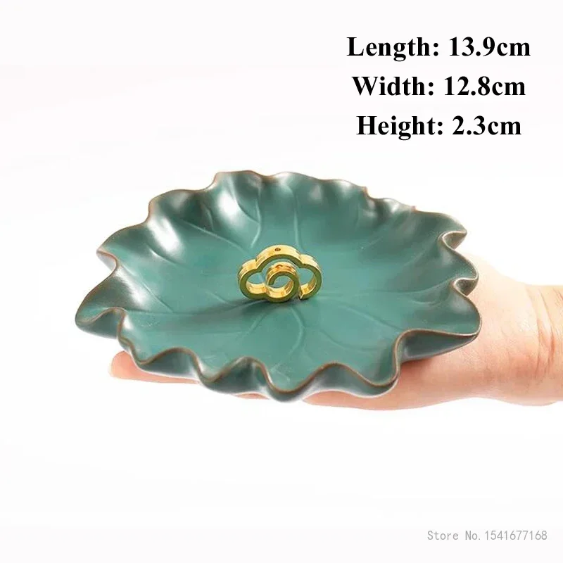 Creative Ceramic Lotus Leaf Plate Base Incense Burner Household Indoor Living Room Bedroom Supplies Agaric Sandalwood Stove, 1Pc