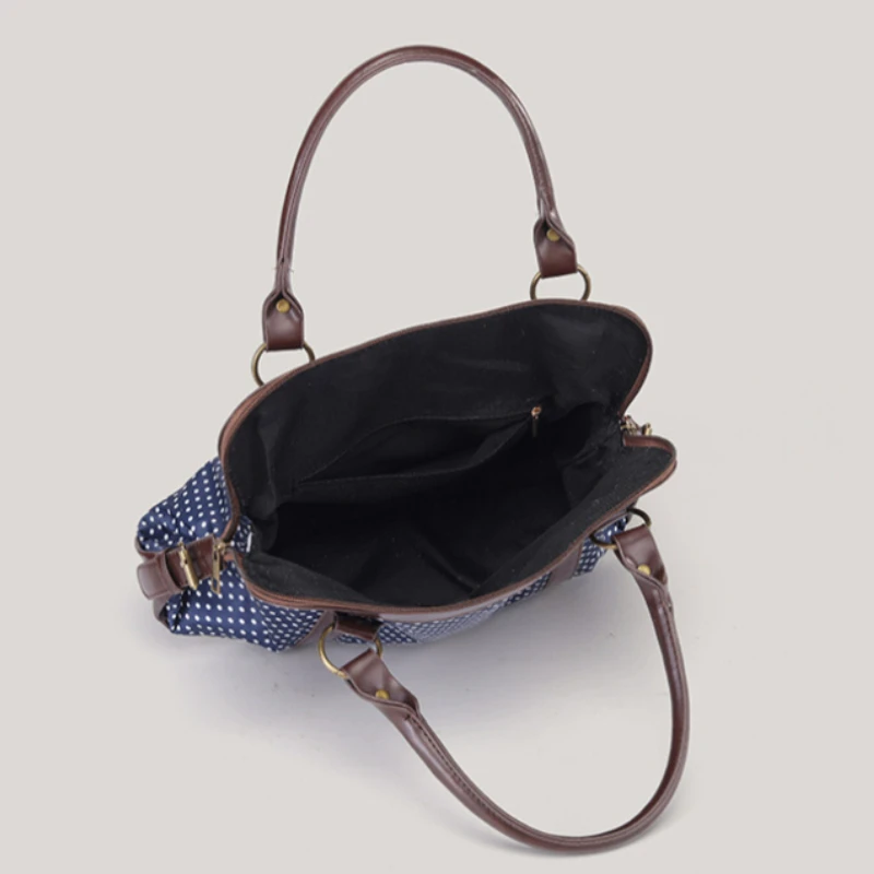 Borsa a Mano Retrò Coreana a Pois, Valigetta Grande Multifunzionale in Pelle Patchwork, Borsa Elegante e Graziosa, Borsa Casual per il Pendolarismo - immagine 3