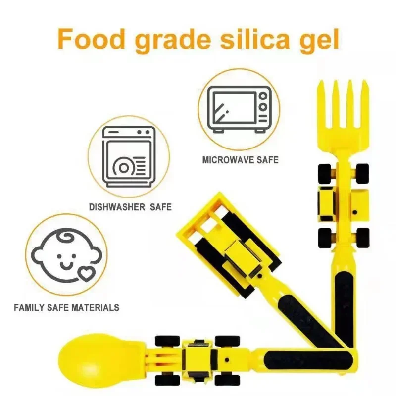 Cutlery Set Children's Plate Knife Fork Spoon Bulldozer Excavator Safety and Practical Tools