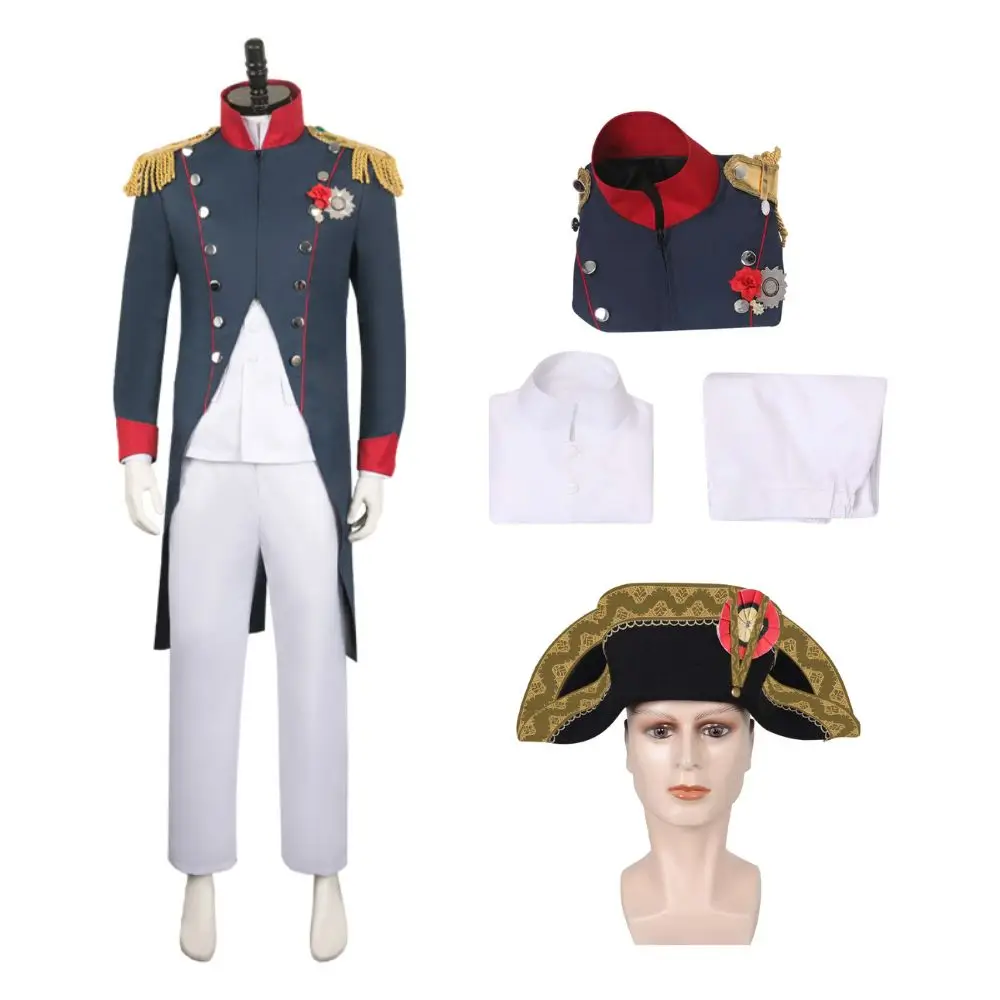 thumbnail image 1 of Sombrero de Napoleón medieval para cosplay, disfraz de fantasía, disfraz para adultos, hombres y mujeres, sombrero de almirante bicornio, uniforme, bata, pantalones, traje de Halloween, 1 of 5