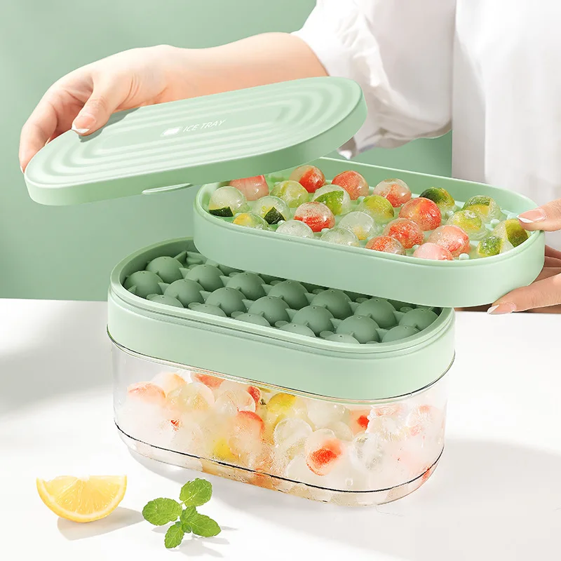 

24 Grids Ice Ball Ice Lattice Mold Household Ice Storage Box With Lid Food Grade Silicone Round Ice Cubes Ice Making Moulds