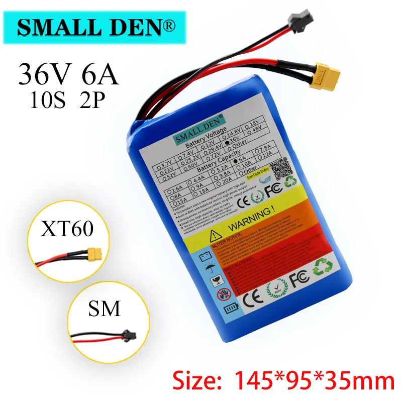 2022 10 S2P 36V 6Ah 18650 Batteria Agli Ioni Di Litio Per Scooter Elettrico Ebike Xt60 Sm 2P 450W Portatile Ultrasottile