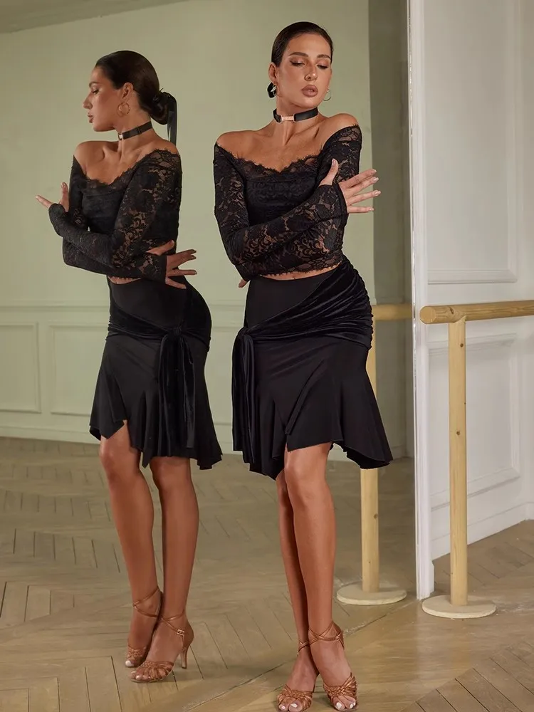 夏セール開催中 MAX80%OFF！ Latin ZYM Dance Practice Ballroom Sleeves Long Top Lace バレエ