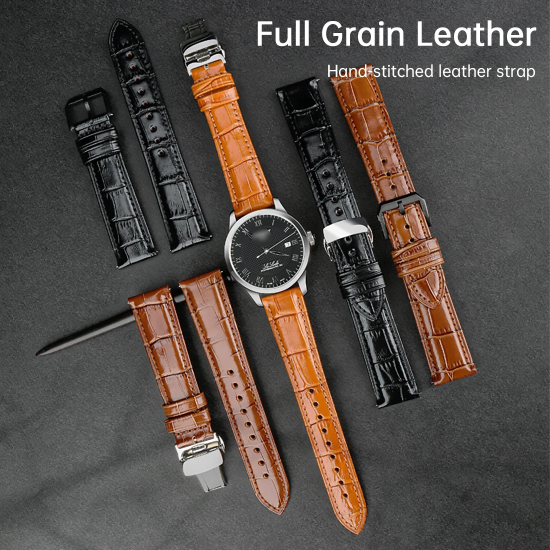 Genuine Cow Leather Watchband Quick Release Watch Strap Band Bracelets Belt Black Brown Butterfly Buckle Replacement 18-24mm