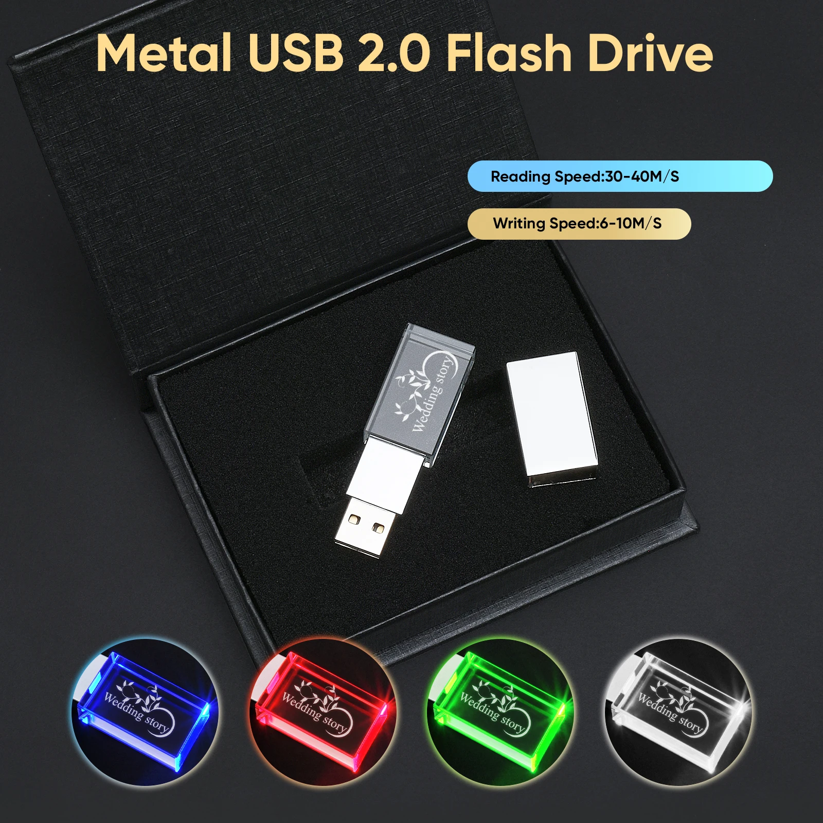 새로운 크리스탈 USB 플래시 드라이브 LED 라이트 펜 드라이브 128GB 6..