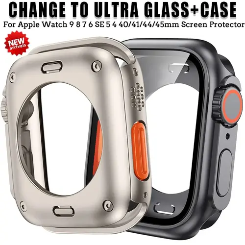 Screen Protector Cover for Apple Watch 45mm 44mm 40 41 42 46mm PC Front Rear Bumper Case iwatch 11 10 9 8 7 SE 6 Change To Ultra