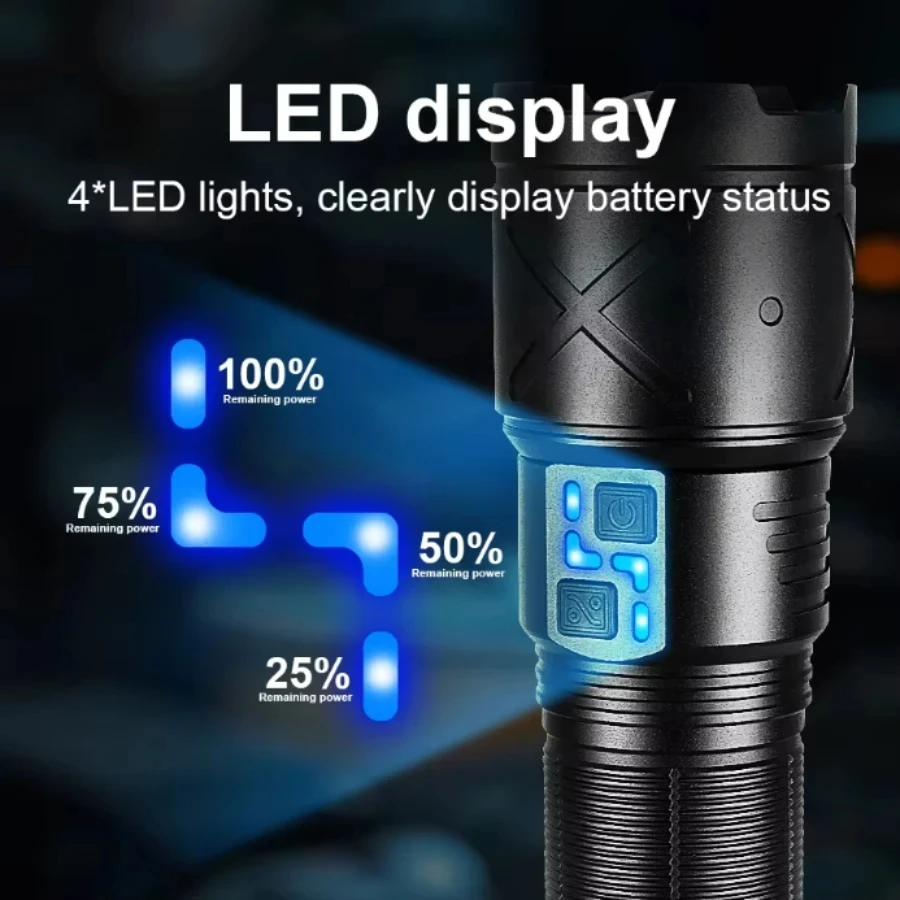 2025년 신형 LED 손전등 - 초강력 USB 충전 줌 손전등 - 캠핑, 낚시 및 작업 조명용 전술 손전등