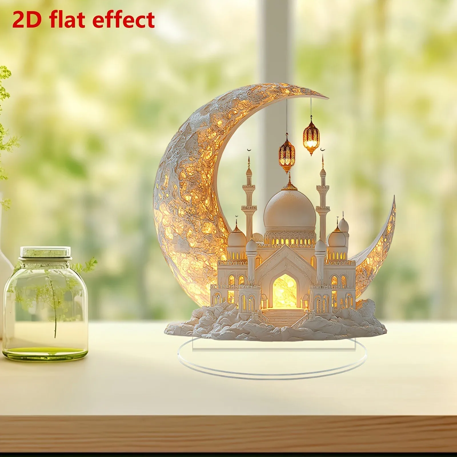 2D Acrylic Crescent Castle Ornament Ramadan Festival Decoration Eid Al-Fitr Mubarak Islamic Table Sign Home Party Events Decor 4