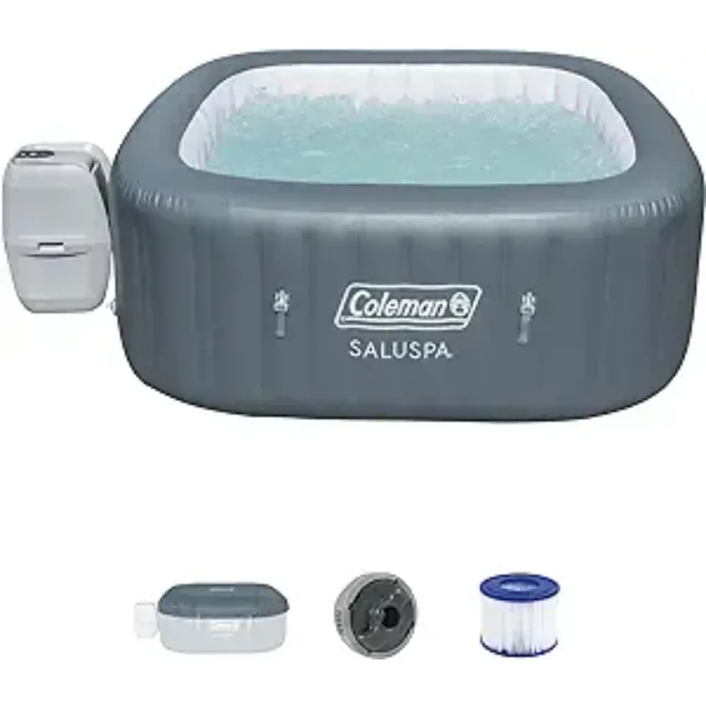 

4 to 6 Person Inflatable Hot Tub Square Portable Outdoor Spa With 114 Soothing AirJets and Insulated Cover Gray Freight Free
