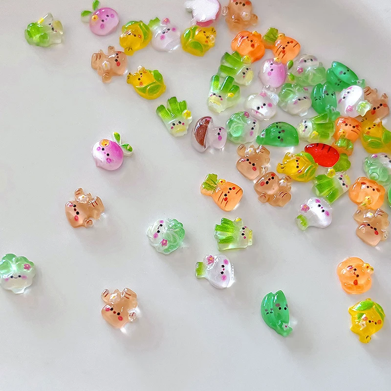 20Pcs Ice-Transparent Vegetable Nail Charms Cute Mini Cabbage Corn Resin Rhinestones, Cartoon DIY Nail Art Decoration Accessory