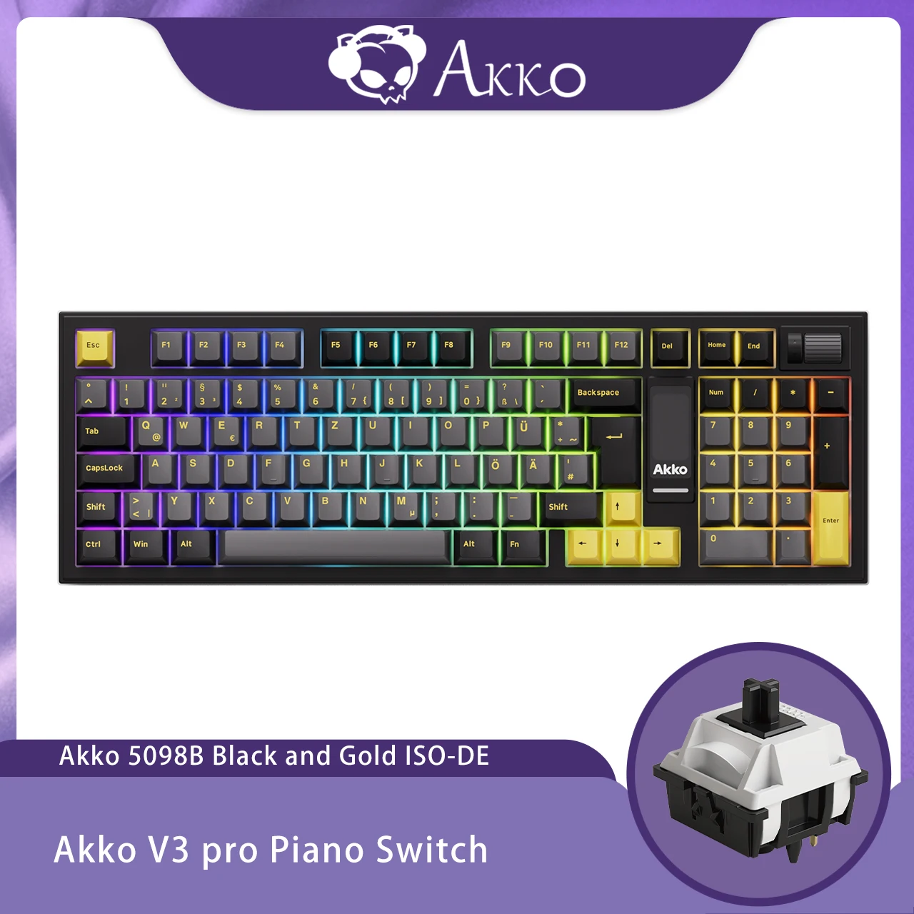 Akko 5098B Teclado mecánico inalámbrico para jugar con pantalla TFT de 1,47 pulgadas perilla Vertical 97 teclas diseño ISO-DE junta RGB de intercambio en caliente