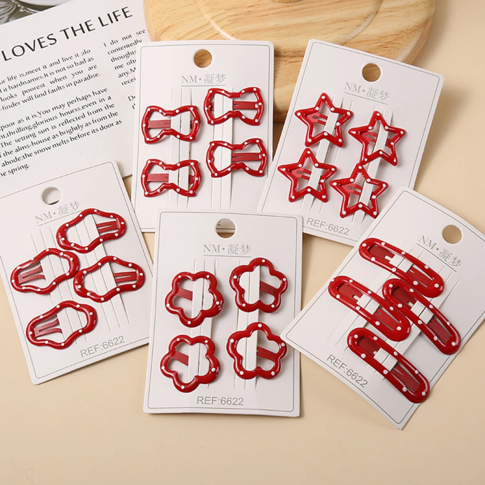 4PCS Red Pattern Hair Clip Sets, Multiple Shapes Star Bow Hair Accessories, Cute Red White Dot Hair Barrettes,Stylish Daily Hair