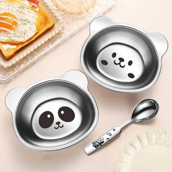 WORTHBUY Filles queBowl en acier inoxydable pour enfants, bol à salade pour enfants, assiette de nourriture pour la maternelle, bol d'alimentation de cuisine, mignon ours, 304 1