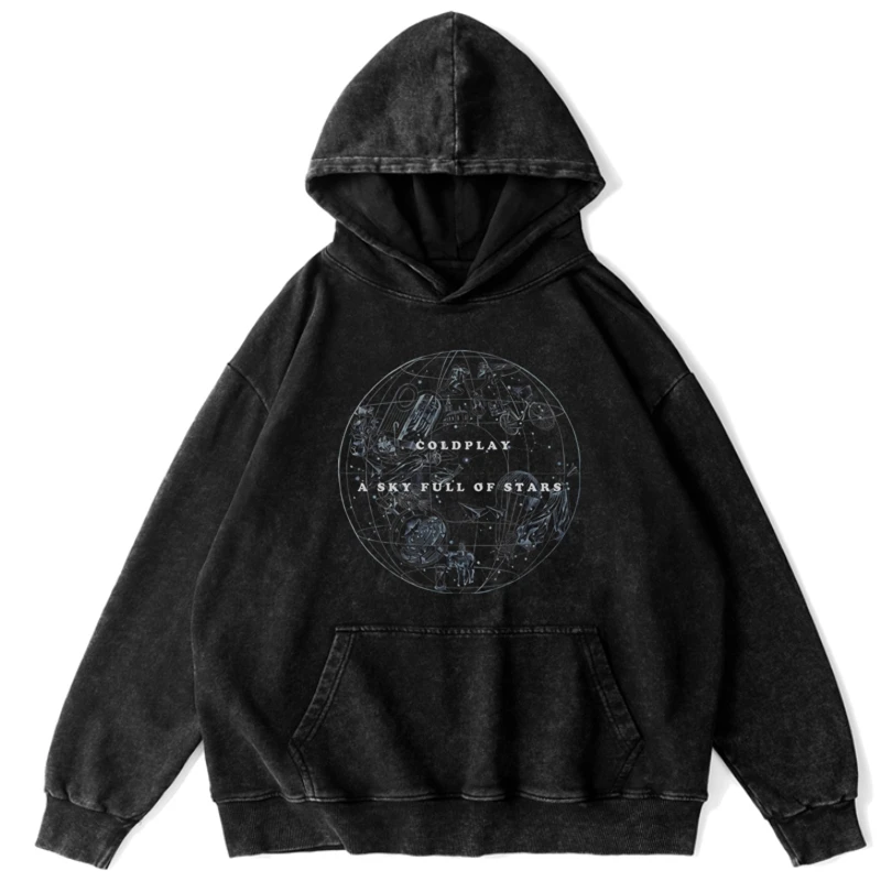 Customize Oversize Heavy Weight Vintage Acid Washed Hoodies High Quality Coldplay Album Commemorative Hoodie Concert Clothing
