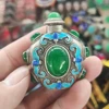 China old Tibetan folk silver inlaid with greenstone jade snuff bottle 3