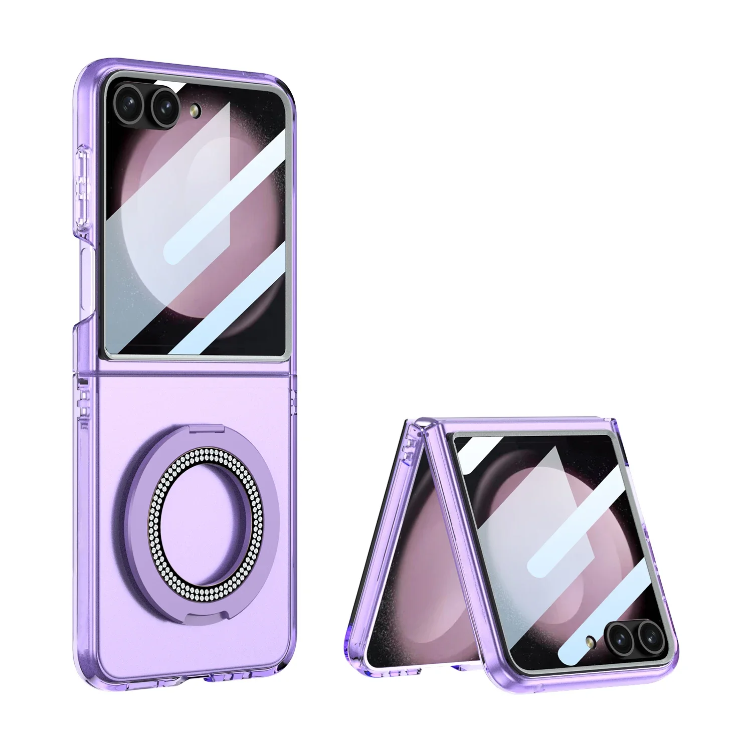 

For Samsung Galaxy Z Flip 5 Case Folding Matte Skin-Friendly Magnetic Ring Bracket Wireless Charging Large Mirror Film Hard Case