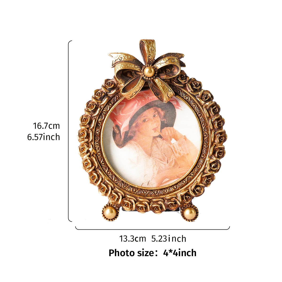 1PC, a retro five-petal bow three-dimensional patterned circular photo display frame, a home desktop decoration frame