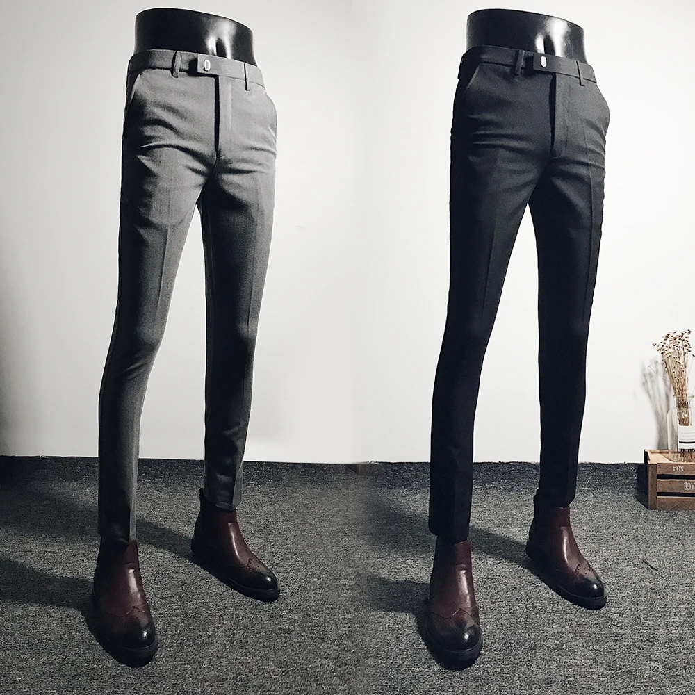 Men Pants New Slim Fit Business Men Pant Streetwear High Quality Solid Color Pants Casual Black Gray Dress Suit Trousers Man