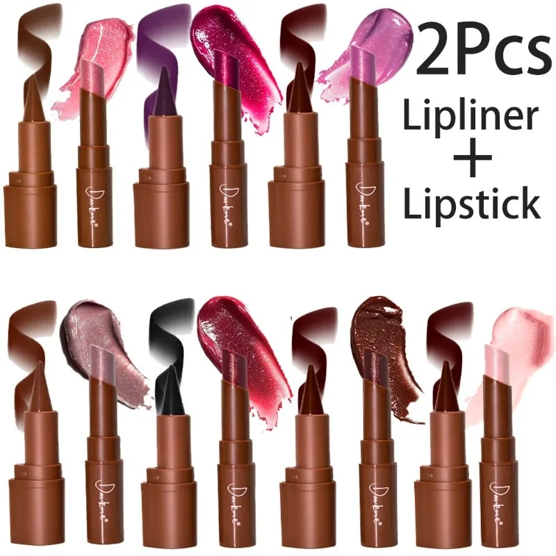 Smooth Lip Liner Pencil Tapered Tip Pearlescent Lipstick Set Matte Mirror Waterproof Long Lasting Sparkling Lips Makeup Combo - 6
